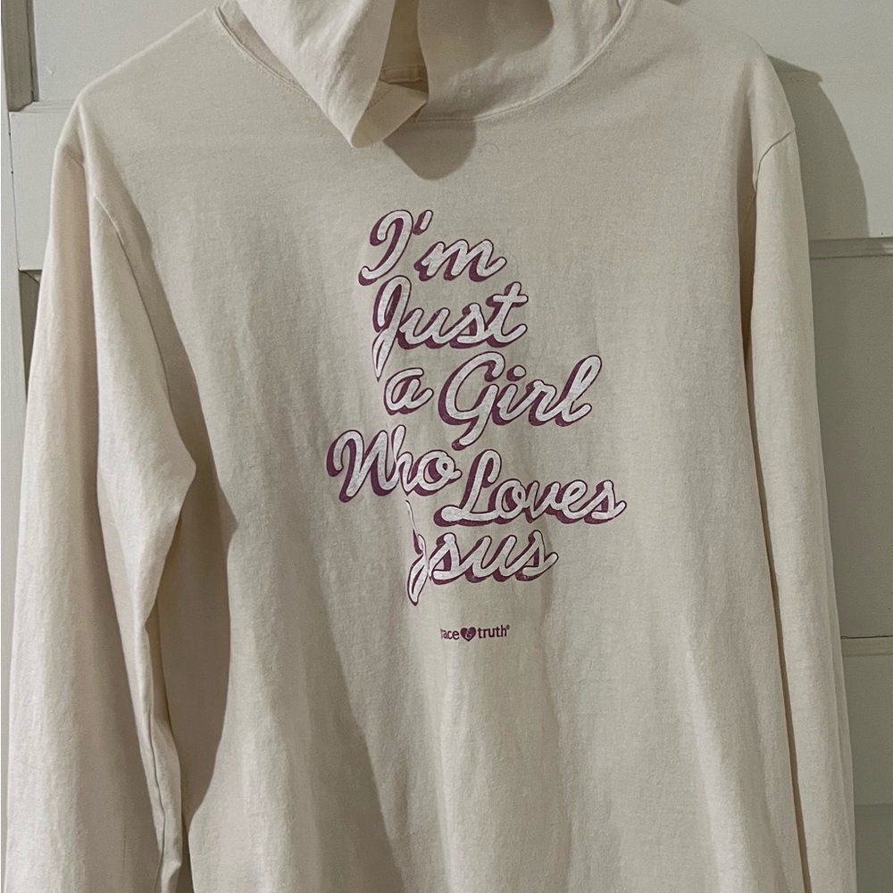 Truth Cream Hoodie with Pink Text